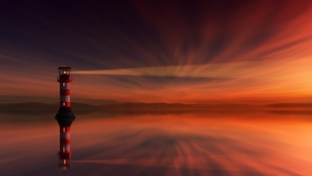 sunset, lighthouse, dawn